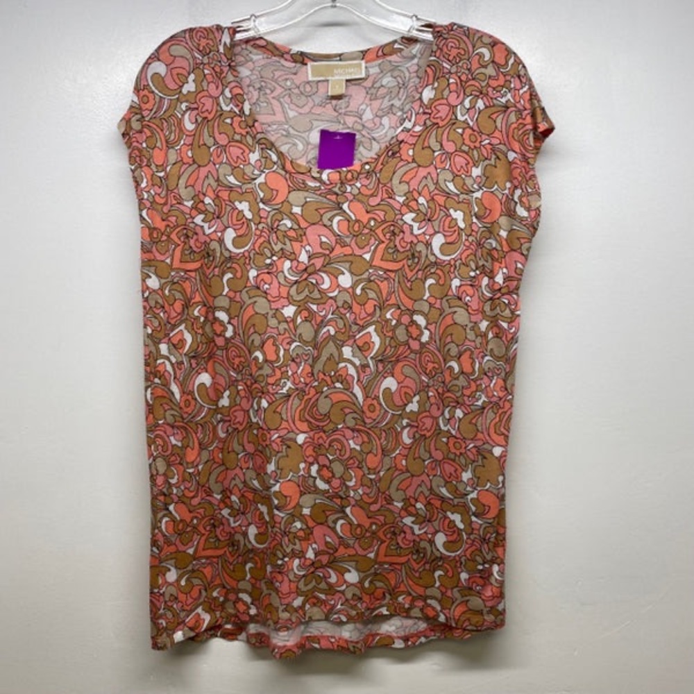 MICHAEL MICHAEL KORS WOMEN'S SIZE XL CORAL-MULTI PATTERN SHORT SLEEVE